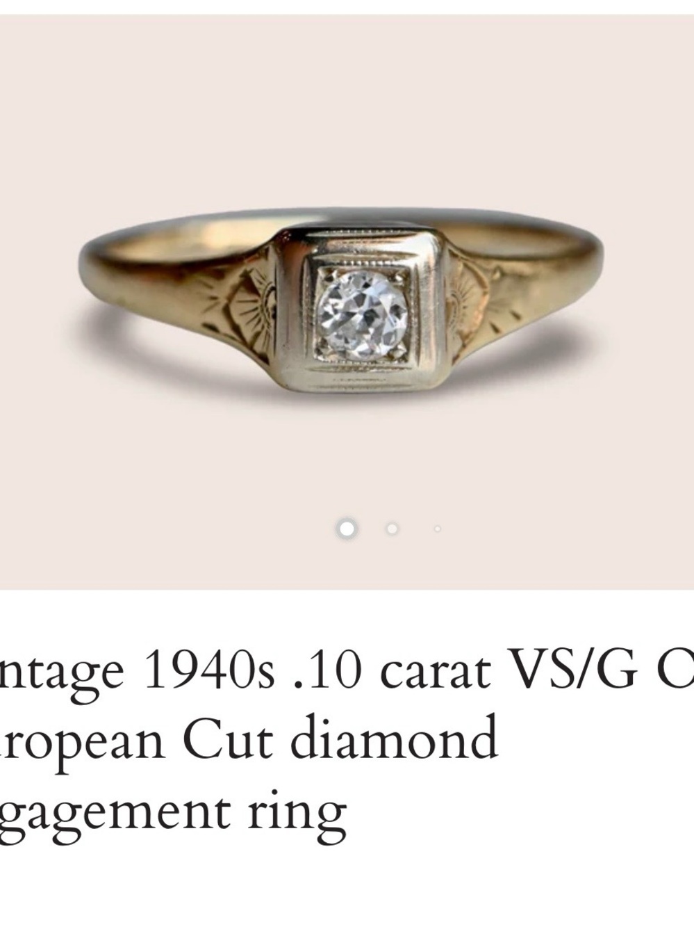 Vintage Gold Engagement Ring with Center Diamond - Yellow Gold